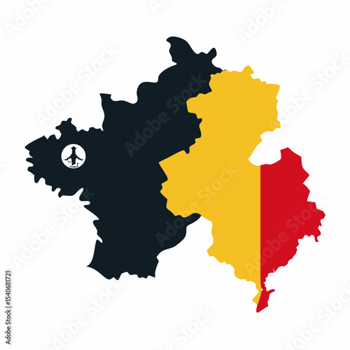 Belgian regions map with flag colors and brussels