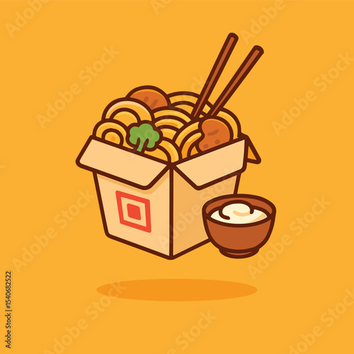 Chow Mein Noodles in Box Cartoon Vector Icon Illustration Chinese Food Object Isolated Flat Vector
