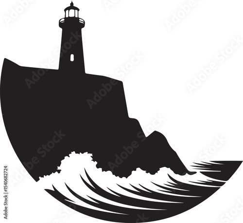 Lighthouse on cliff vector illustration