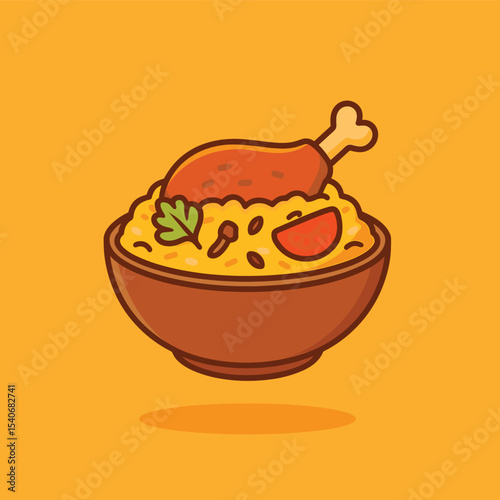 Curry Rice Bowl Biryani Cartoon Vector Icon Illustration Food Object Isolated Flat Vector
