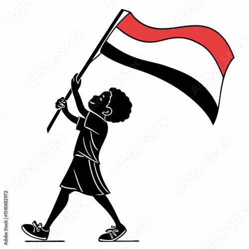 Silhouette of child holding egyptian flag