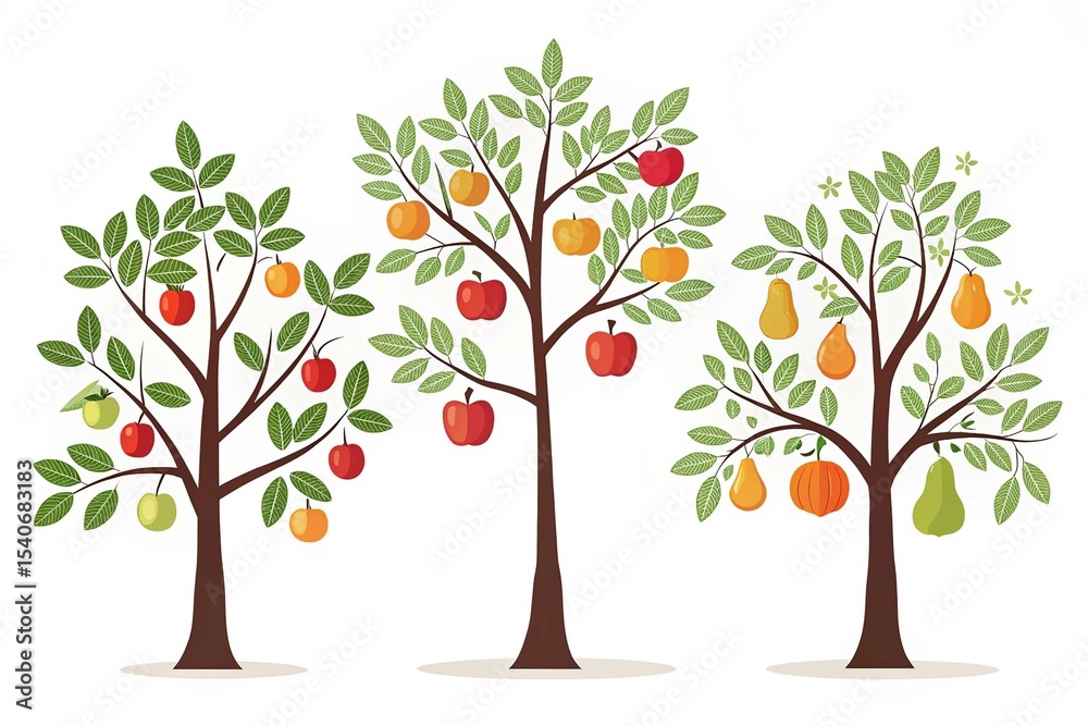 Obraz premium Fruit Trees flat style vector illustration concepts on white background