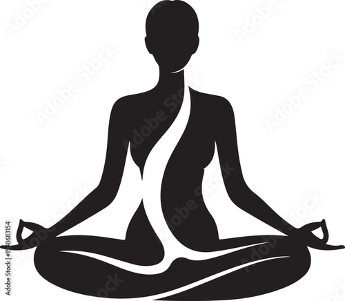 Yoga silhouette. Meditating woman in lotus position. Vector illustration. 