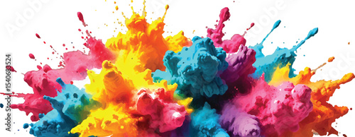 Bright colorful watercolor splash splatter stain brush strokes on white background. Brilliant and Energetic Holi Paint Powder Explosion, Sending a Wave  Vector watercolor illustration isolated design