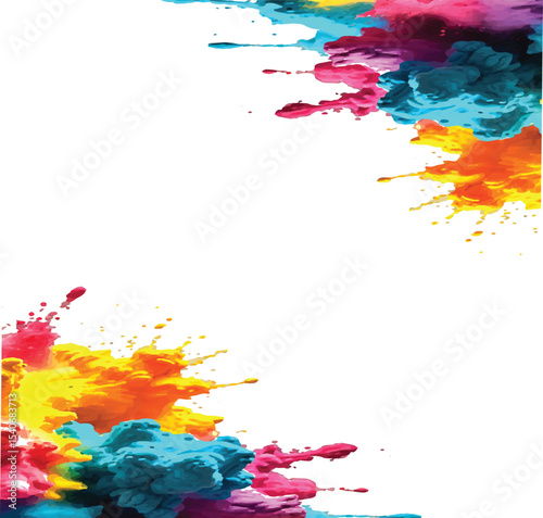 Bright colorful watercolor splash splatter stain brush strokes on white background. Brilliant and Energetic Holi Paint Powder Explosion, Sending a Wave  Vector watercolor illustration isolated design