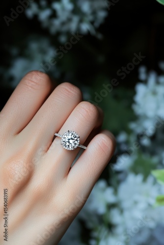 Elegant Hand Displaying Brilliant Round Diamond Engagement Ring