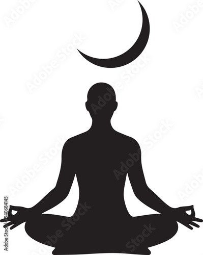 Meditation under moon vector illustration