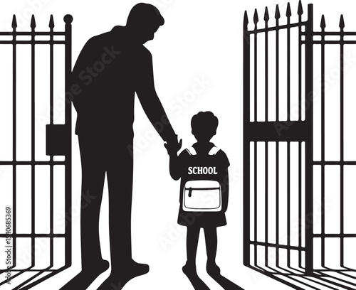 Parent Dropping Off Kid at School Gate vector illustration