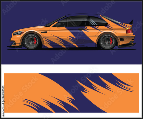 Orange and Purple Abstract Car Wrap Design for Sports Coupe