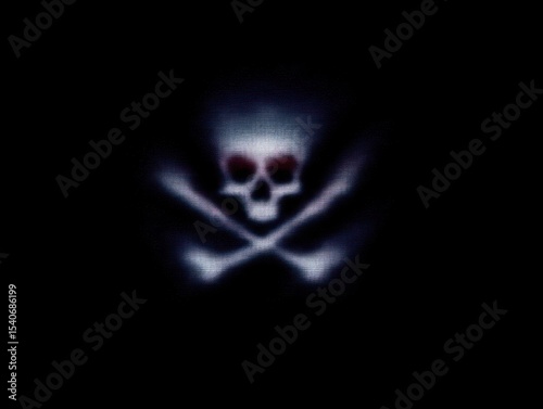 A pixelated skull and crossbones on a black background