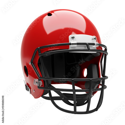 Red Football Helmet with Black Facemask Protective Gear for Gridiron Action isolated on transparent baackground