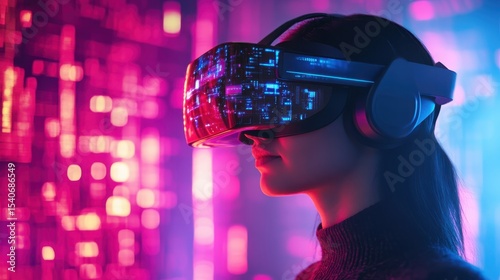 Woman Experiencing Virtual Reality Technology with Bright Colors