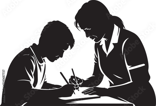 Teacher Helping Student with Homework vector illustration