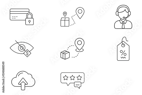 Secure online shopping icons set e commerce symbols