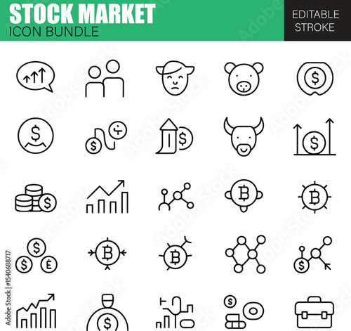 Financial Stock Market Icons – Trading and Investment Vector Bundle