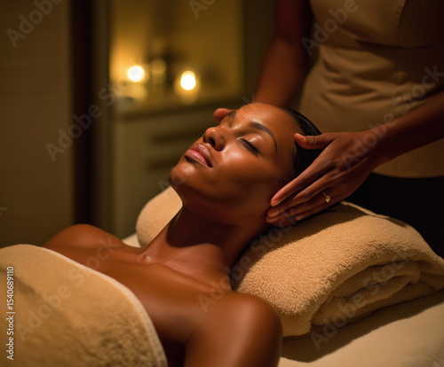 Relaxing spa treatment with soothing massage in wellness center near candlelight