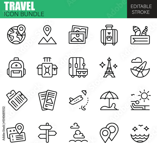 Travel Icons Set – Flat Vector Tourism and Adventure Collection