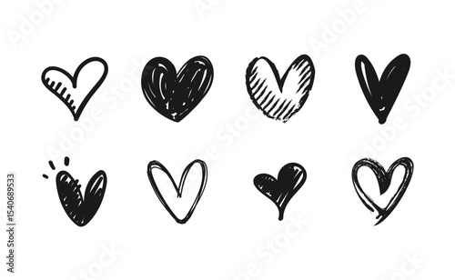 heart doodle set, hand drawn illustrations of hearts, love sketches