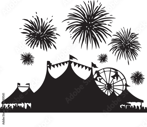 Festival Celebration with Fireworks and a Ferris Wheel - Fun Fair, Circus Tent, and Vibrant Display for Outdoor Events and Family Gatherings