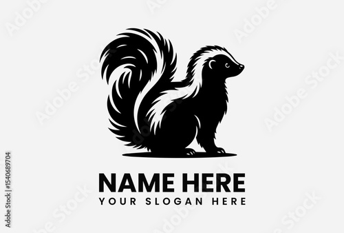 Silhouette logo design of a skunk, featuring a stylized, bushy tail.