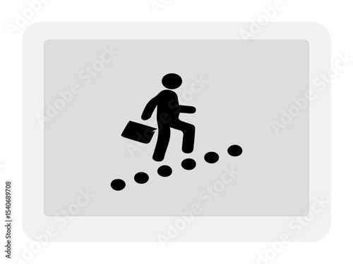 The icon depicts a person holding a briefcase and walking upward along a series of ascending dots, resembling steps.