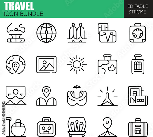 Flat Travel and Vacation Icons – Vector Tourism Bundle