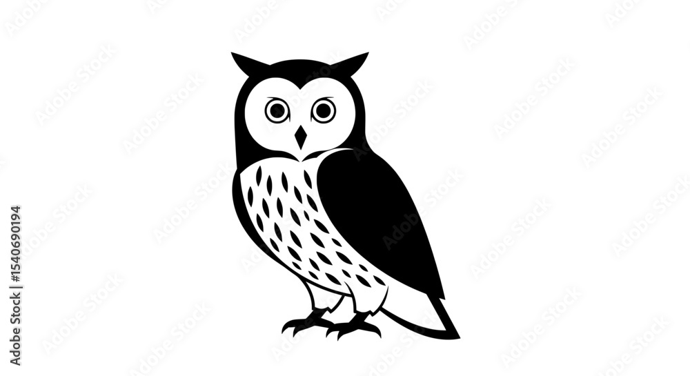 Fototapeta premium Cute Owl Minimalist Black and White Vector Illustration 
