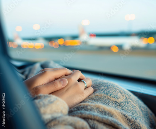 Couple enjoying a quiet moment together at the airport during twilight hours