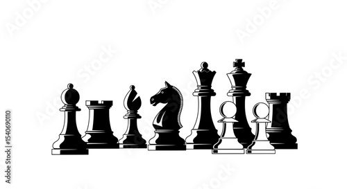 Chess Pieces Silhouette Black and White Vector
