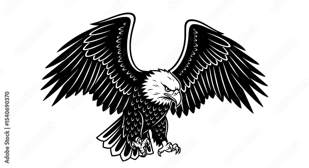 Fototapeta premium Eagle Spreading Wings Monochrome Vector Art 