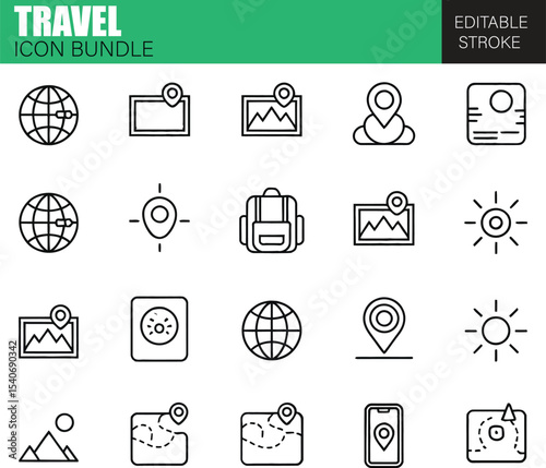 Tourism and Travel Icons Pack – Flat Vector Adventure Symbols