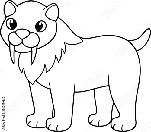Isolated line art art vector illustration of saber toothed cat, Vector icon of saber toothed cat, Modern and unique animals of saber toothed cat