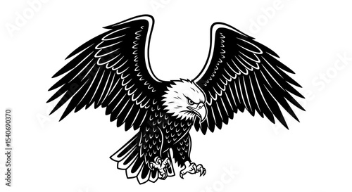 Eagle Spreading Wings Monochrome Vector Art
