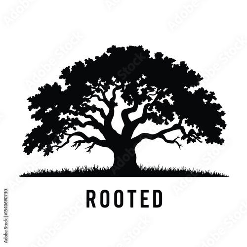 a high-contrast black and white silhouette of a tree in clean vector style with no gradients