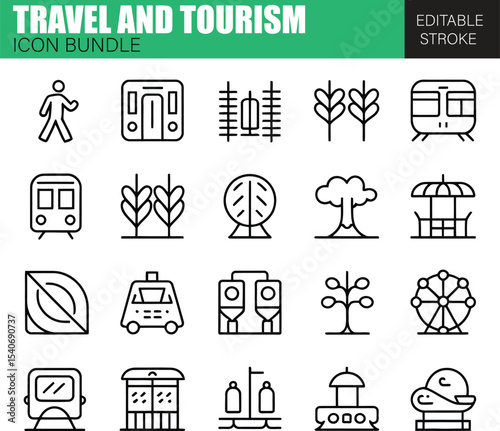 Flat Travel Icon Bundle – Tourism, Adventure, and Vacation Symbols