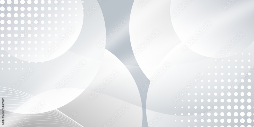 Fototapeta premium Abstract modern background with circles and halftone dots pattern. Grey and white backdrop.