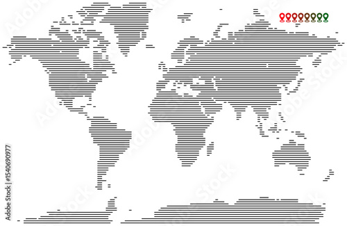 Geometric vertical line shape world map for design use