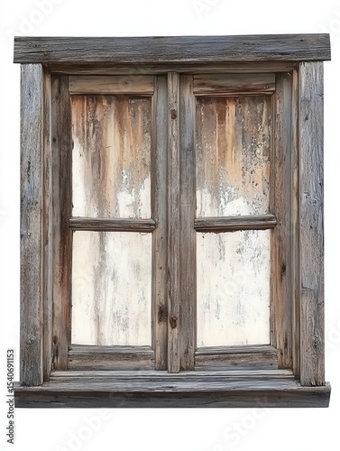 weathered old wooden window frame, cutout