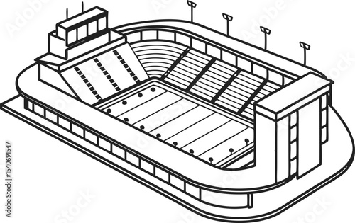 Stadium and Field Blueprint Illustration Set. Blueprint Style Sports Arena and Field Design. Technical Drawing of Stadium and Sports Field. Football Field and Stadium Plan Illustration. Sports Ground