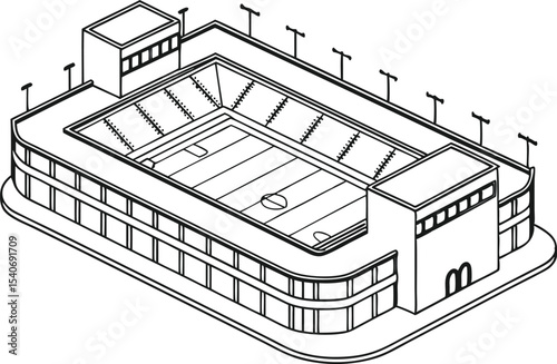 Stadium and Field Blueprint Illustration Set. Blueprint Style Sports Arena and Field Design. Technical Drawing of Stadium and Sports Field. Football Field and Stadium Plan Illustration. Sports Ground
