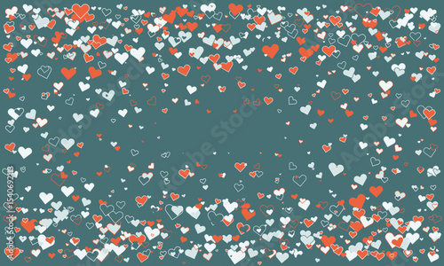 Romantic teal background adorned with a flurry of red and white hearts, perfect for Valentines Day, lovethemed designs, or celebratory announcements.