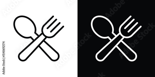 Spoon and Fork icon design. simple stroke line vector icon set