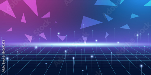 Digital technology metaverse neon blue pink background, cyber information, abstract speed connect communication, innovation future meta tech, internet network connection, Ai big data, illustration 3d