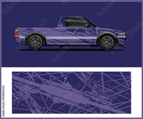 Purple Pickup Truck Wrap Design with Abstract Grunge Pattern