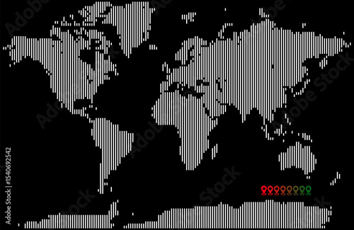 Vertical line shape world map showing abstract continents