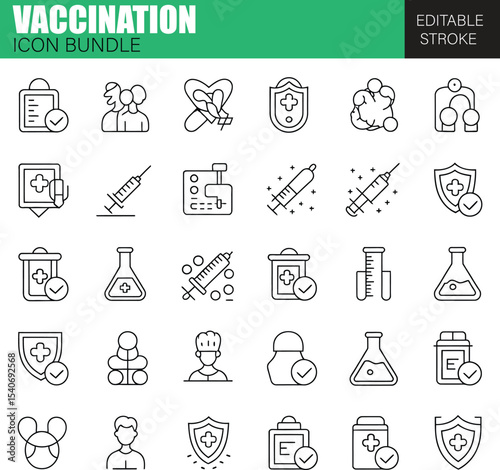 Flat Vaccination Icon Bundle – Healthcare and Medicine Symbols