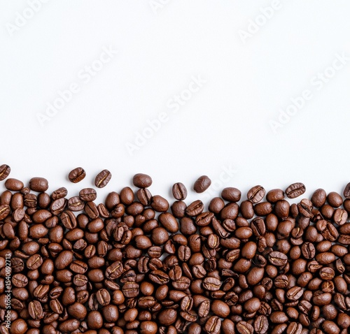 Pile of Fresh Coffee Beans on a White Background with Simple and Clean Aesthetic for Culinary Use and Design Projects