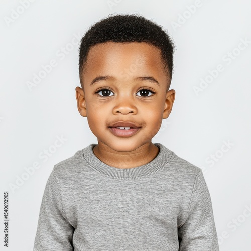Happy Young African American Boy Smiling in Portrait, Capturing Joy and Innocence with Natural Light, Perfect for Family and Child-Focused Projects