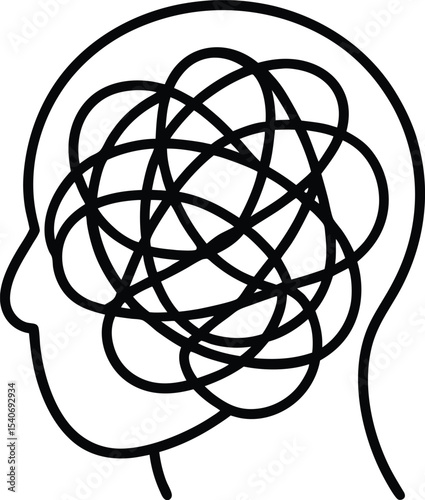 Head Silhouette with Tangled and Untangled Lines vector Line art illustration