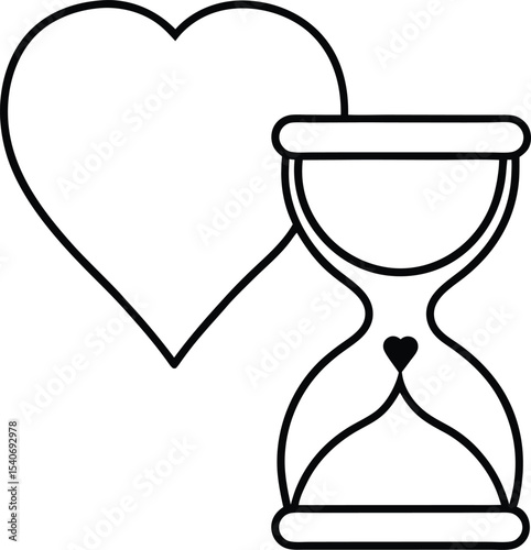 Hourglass and Heart Symbolizing Time for Self Care vector Line art illustration